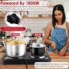 1800W Electric Double Burner Portable Heating Hot Plate Stove Countertop RV Hotplate with 5 Temperature Stepless Adjustments Portable Handles