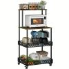 4 Tier Kitchen Baker Rack Coffee Bar Station Microwave Oven Stand Rustic Brown Storage Shelf for Spices Pots Pans Utility Organizer Freestanding Shelv