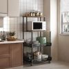 4 Tier Kitchen Baker Rack Coffee Bar Station Microwave Oven Stand Rustic Brown Storage Shelf for Spices Pots Pans Utility Organizer Freestanding Shelv