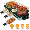 1500W Electric Indoor Grill 2 in 1 Electric BBQ Gill with Grill Net Removable Plate 5 Temperature Control 3 Small Trays Dishwasher Safe