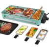 1500W Electric Indoor Grill 2 in 1 Electric BBQ Gill with Grill Net Removable Plate 5 Temperature Control 3 Small Trays Dishwasher Safe