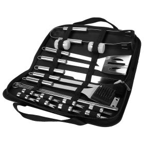 Stainless Steel BBQ Grill Tool Kit Grilling Utensil Accessories w/ Spatula Tongs Fork KnifeBrush Pepper Salt Shaker Bottle Grilled Skewers Corn Need