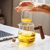 tea1pc High Borosilicate Heat-resistant Glass Teapot With Walnut Handle; 530ml/17.9oz; Removable Glass Filter; Transparent Tea Kettle