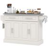 HOMCOM Narrow Kitchen Island, Mobile Island Cart with Hiding Wheels, 2 Drowers, Spice Rack Towel, for Home, Dinning Room, Cream White