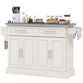 HOMCOM Narrow Kitchen Island, Mobile Island Cart with Hiding Wheels, 2 Drowers, Spice Rack Towel, for Home, Dinning Room, Cream White