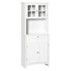 HOMCOM Kitchen Buffet Hutch Cabinet, Freestanding Kitchen Pantry Storage Cabinet Cupboard with Framed Glass Door, Drawer and Microwave Space, White