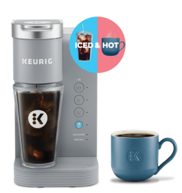Keurig K-Iced Essentials, Gray Iced and Hot Single-Serve K-Cup Pod Coffee Maker, reusable tumbler included
