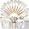 Chef Silicone Kitchen Utensil Set, 34PCS Heat Resistant Kitchen Gadgets and Tools With Grater, Wood Handles for Nonstick Cookware