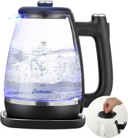 1.8L Electric Kettle Glass Kettle with Blue LED, Fast Boil Quiet Electric Glass Kettle,1200W, Boil-Dry Protection, BPA Free (Removable lid)