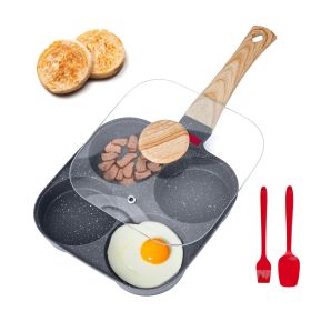 Egg Pan, 4-Cup Nonstick Egg Frying Pan, Aluminum Breakfast Omelette Skillet for Pancakes, Hamburgers, Sandwiches, with Lid, Oil Brush, Scraper