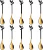 Elegant Black & Gold Leaf Espresso Spoons - 10-Piece, 4.7" Mini Stainless Steel Coffee & Dessert Tea Spoons, Perfect for Demitasse & Small Servings