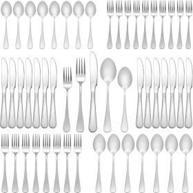 Silverware Set 50 Piece Stainless Steel Flatware Set Silverware Utensils for 10 People Includes Forks Knives Spoons & Salad Forks Dishwasher Safe Dura