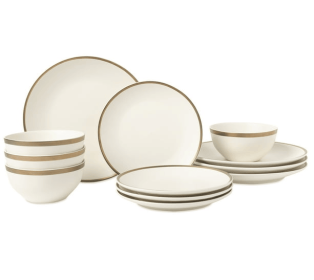Thyme & Table 12-Piece Stoneware White Dinnerware Set, Everest Collection