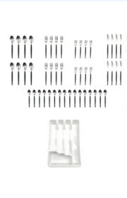 Mainstays 49 Piece Stainless Steel and Plastic Flatware Set with Tray, Blue Cove, Service for 8