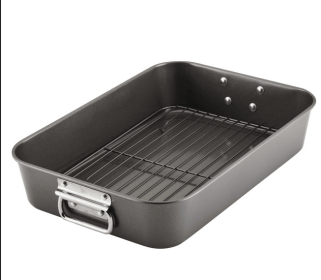 Farberware Bakeware 10.5 inch x 15 inch Nonstick Steel Roaster with rack, Gray