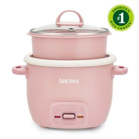 2-Cup Uncooked Rice Cooker & Food Steamer with Bonded Granite® Nonstick Ceramic & Pop-Up Steam Tray - Pink