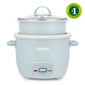 2-Cup Uncooked Rice Cooker & Food Steamer with Bonded Granite® Nonstick Ceramic & Pop-Up Steam Tray - Blue