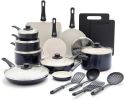 Soft Grip Healthy Ceramic Nonstick 23 Piece Kitchen Cookware Pots and Frying Sauce Saute Pans Set with Kitchen Utensils, PFAS-Free, Dishwasher Safe