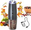 Gravity Electric Pepper Grinder Rechargeable Salt Grinder Pepper Griner Mill Electric with LED Light, No Battery Needed, Adjustable Coarseness
