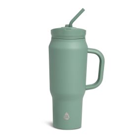 Stainless Steel Basin Travel Mug with Silicone Straw 30 oz, Sage