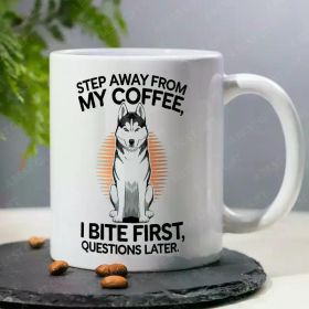 1pc, 11oz Funny Siberian Husky Ceramic Mug - 'Step Away from My Coffee, I Bite First' Design - Microwave & Oven Safe