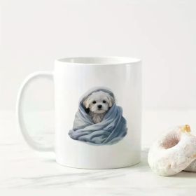 Adorable Maltese in Blanket Design Ceramic Coffee Cup, 11 Oz Available Bowl Maker And Microwave Clear, Insulated,