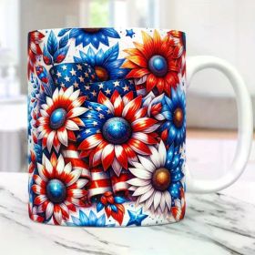 1pc 11oz Patriotic Sunflower Ceramic Mug – American Flag Design, Vibrant Floral Independence Day Gift, Microwave