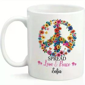 11oz Hippie Floral Ceramic Mug - Peace & Love Design with Colorful Flowers, Microwave Safe,