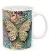 1pc 11oz Floral Butterfly Ceramic Mug – Vibrant Nature-Inspired Design, Hand Wash Only, Microwave & Dishwasher