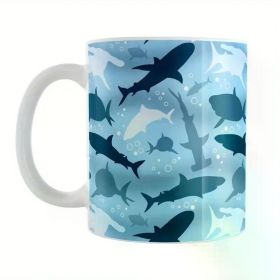 1pc Ceramic Shark Mug - Underwater Blue Ocean Design, 11oz Capacity, Microwave &