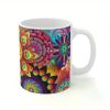 1pc Psychedelic Art Ceramic Mug – Vibrant Mandala Design, 11oz White Coffee Cup, Microwave &