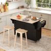 HOMCOM Rolling Kitchen Island, Black, with Drop-Leaf, Rubber Wood Countertop, Storage Drawers & Door Cabinets