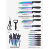 16 Pieces Rainbow Titanium Coating Cutlery Set No Rust Knife Block with Serrated Steak Knives