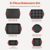 Baking Pan Set 6-Piece Nonstick Carbon Steel Bakeware Set with Silicone Handle