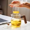 tea1pc High Borosilicate Heat-resistant Glass Teapot With Walnut Handle; 530ml/17.9oz; Removable Glass Filter; Transparent Tea Kettle