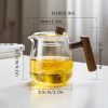 tea1pc High Borosilicate Heat-resistant Glass Teapot With Walnut Handle; 530ml/17.9oz; Removable Glass Filter; Transparent Tea Kettle