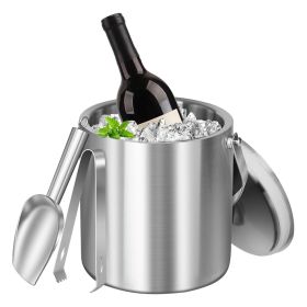 Double-Wall Stainless Steel Insulated Ice Bucket 3L Ice Holder Ice Container with Lid Scoop Strainer Handle for Wine Champagne Beer Parties Cocktails