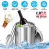 Double-Wall Stainless Steel Insulated Ice Bucket 3L Ice Holder Ice Container with Lid Scoop Strainer Handle for Wine Champagne Beer Parties Cocktails