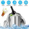 Double-Wall Stainless Steel Insulated Ice Bucket 3L Ice Holder Ice Container with Lid Scoop Strainer Handle for Wine Champagne Beer Parties Cocktails