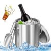 Double-Wall Stainless Steel Insulated Ice Bucket 3L Ice Holder Ice Container with Lid Scoop Strainer Handle for Wine Champagne Beer Parties Cocktails
