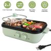 Electric Hot Pot with Grill 2-in-1 Hot Pot and Frying Pan Portable Non-Stick Pot and Griddle Electric Cooker Pot with Glass Lid Fast Heating for 1-2 P