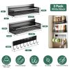 3 Pack Strong Magnetic Spice Rack with 8 Hooks Fridge Oven Microwave Magnetic Storage Shelves Seasoning Holder Organizer for Jars Seasoning Tins Utens