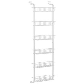 6 Tier Over Door Pantry Organizer Hanging Hooks Door Storage Rack Carbon Steel Basket 62.99in Over Door Shelf for Kitchen Bathroom (Option: MetalDoorShelfWhite)
