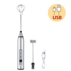 Milk Frother Electric Egg Beater USB Charging Mixer for Coffee Drink Portable; electric mixer (Color: Silvery)