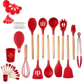 33pcs Set Wooden Handle Silicone Kitchen Utensils 33 Pieces Set Silicone Spoon Shovel Kitchen Gadgets Set Silicone Kitchen Utensils (Color: gray)