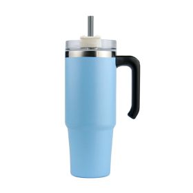 30oz 20oz Handle Vacuum Thermal Mug Beer Cup Travel Car Thermo Mug Portable Flask Coffee Stainless Steel Cups With Lid And Straw (Capacity: 890ml, Color: Light blue)