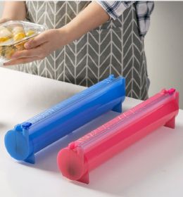Plastic Cling Wrap Storage Holder with Slide Cutter Cling Film Cutter Aluminum Foil, Parchment Paper Dispenser (Color: Blue)