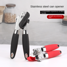 1pc Multifunctional Stainless Steel Can Opener with Rubber and Plastic Handle - Easy to Use and Durable Kitchen Accessory (Color: Black)