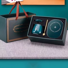 1pc; Ceramic Mug; 55C/131F Constant Temperature Mug; carton; best gift for Mom and friends; coffee warmer; tea warmer (Color: green)