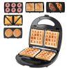 Electric Sandwich Maker Waffle Panini Press Grill with Removable Non-Stick Plates Double-Sided Heating Cool Touch Handle For Breakfast Steak Toaster B